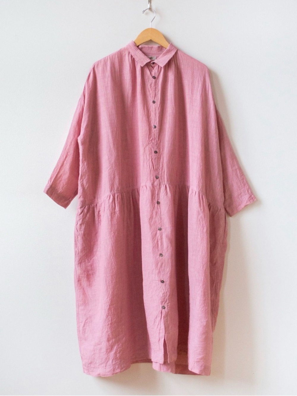 ICHI ANTIQUITES Linen Gather Dress -Pink